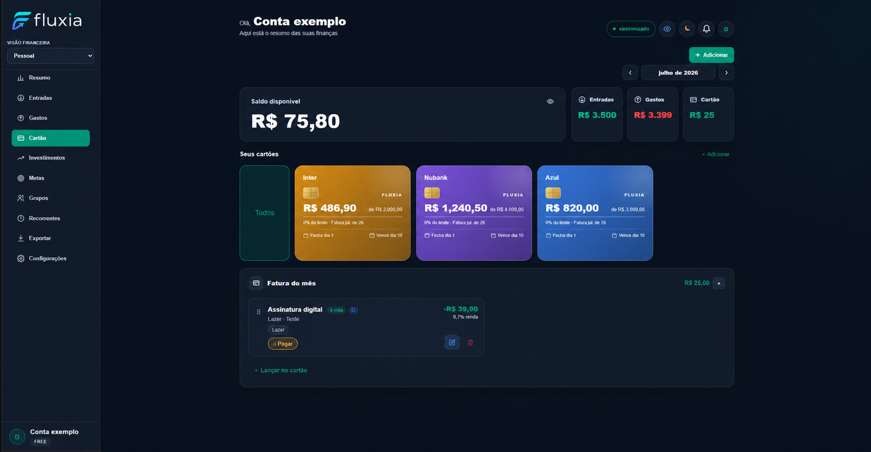 Gestão de cartões Fluxia